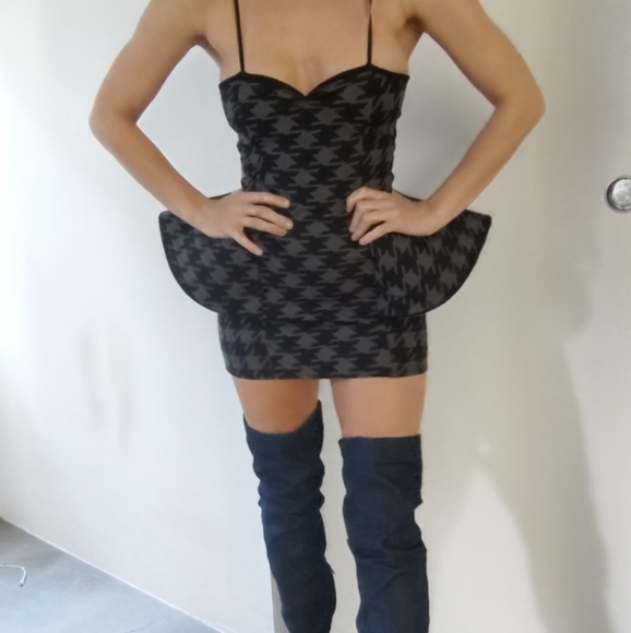 Beyonce designer Grammys Ashton Michael couture houndstooth peplum dress s - Picture 3 of 6